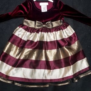 Bonnie Baby Burgundy & Gold Baby Christmas / Holiday / Winter Dress 18 months